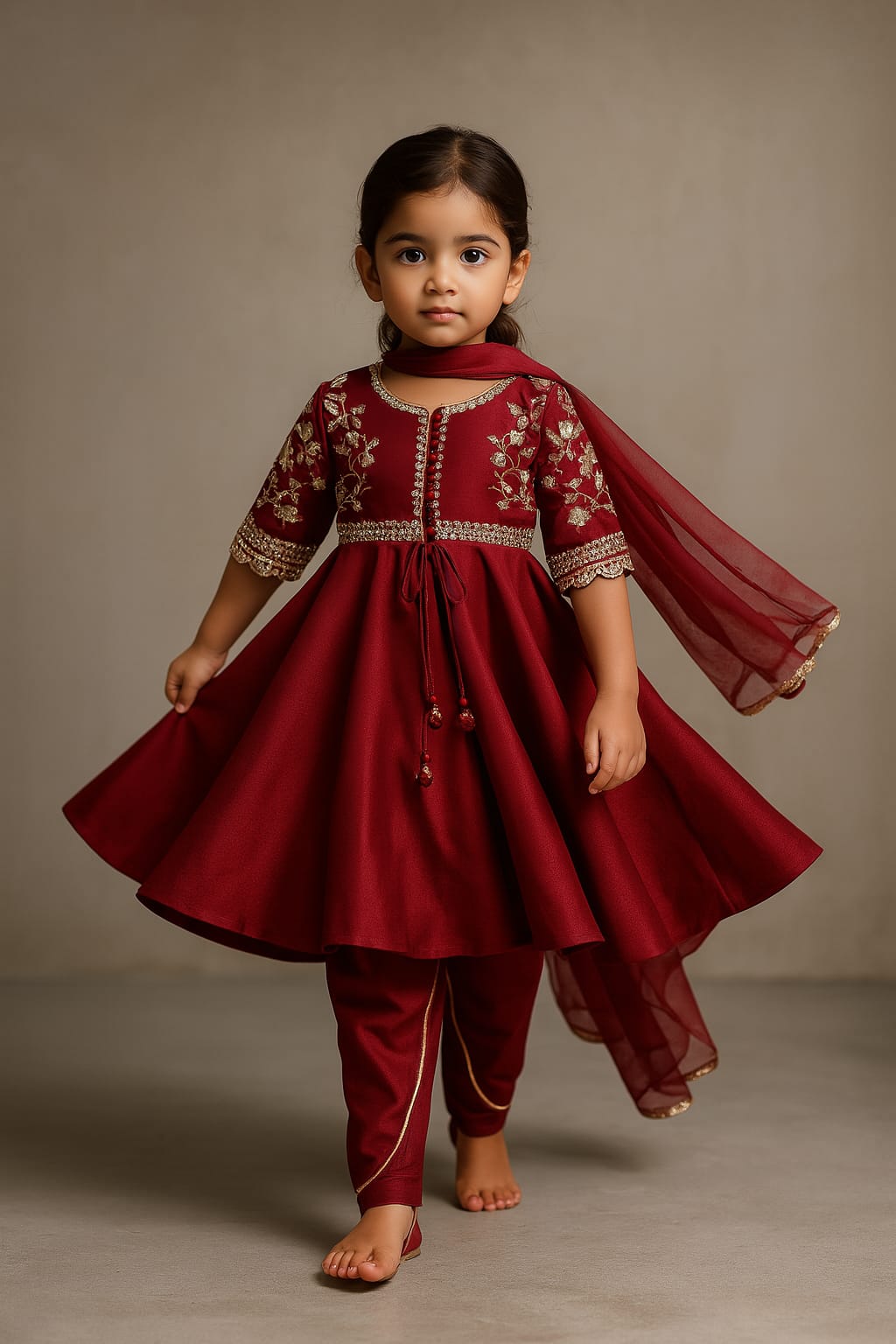 Pre Order: Maroon Embroidered Kurti And Tulip Dhoti