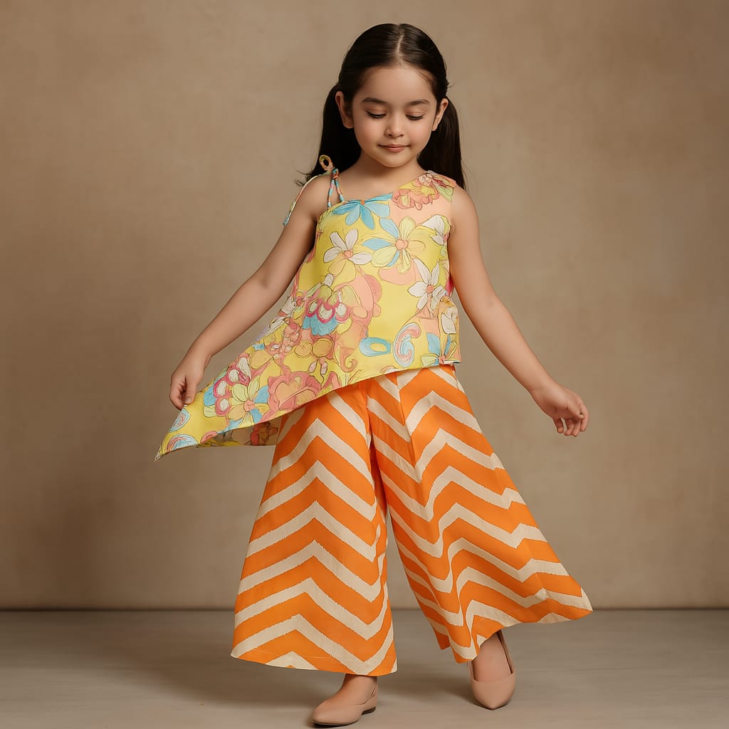 Pre Order: Floral Printed One Shoulder Top And Flared Palazzo