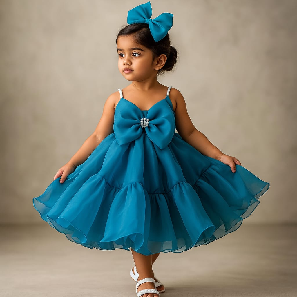 Pre Order: Eva Pearl Blue Organza Dress