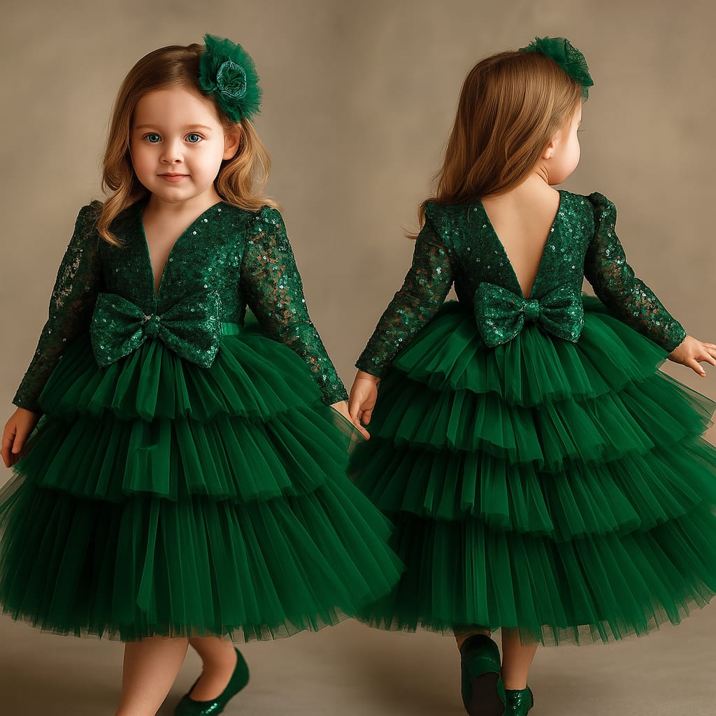 Pre Order: Sequins Beautified Layered Green Dress