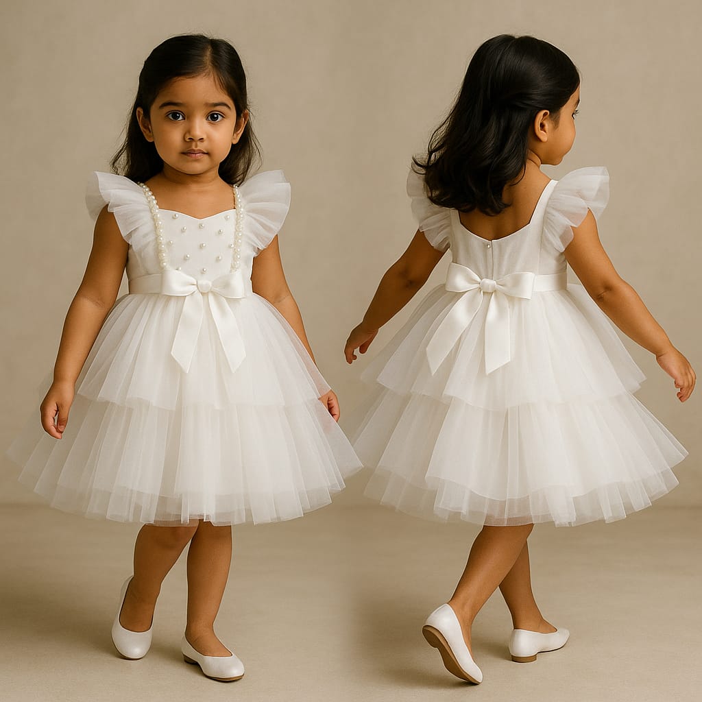 Pre Order: Stylish white Frilly Net Dress