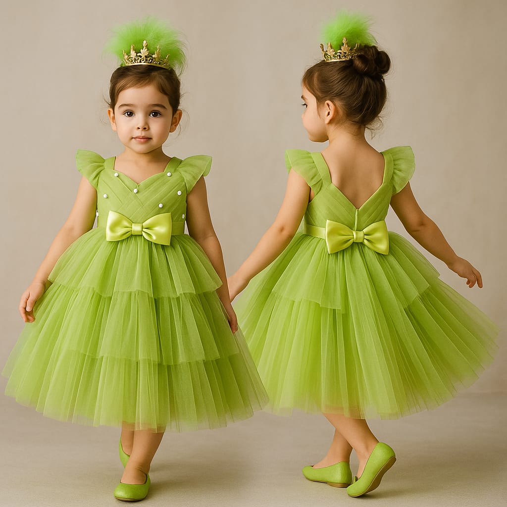 Pre Order: Beautiful Green Net Flared Dress