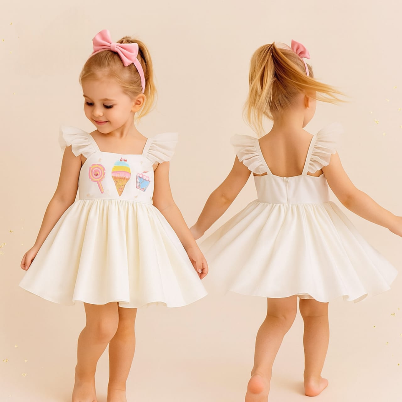 Pre Order: Off White Candies Embroidered Dress