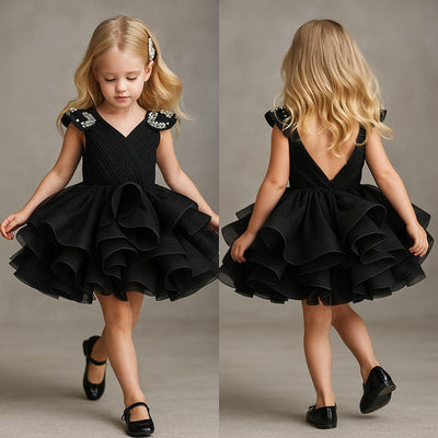 Pre Order: Bows Enhanced Ruffle Layered Net Dress