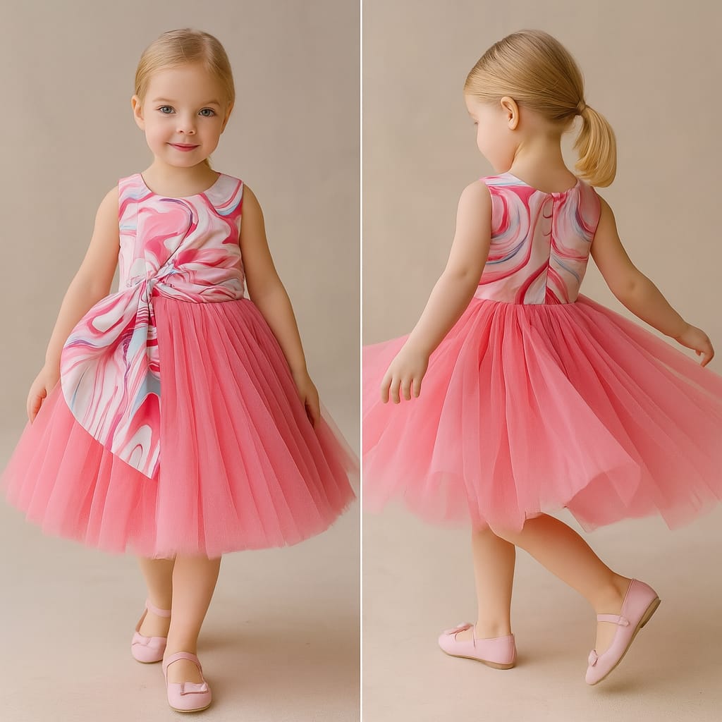 Pre Order: Swirl Printed Oversized Bow Detailed Flared Dress