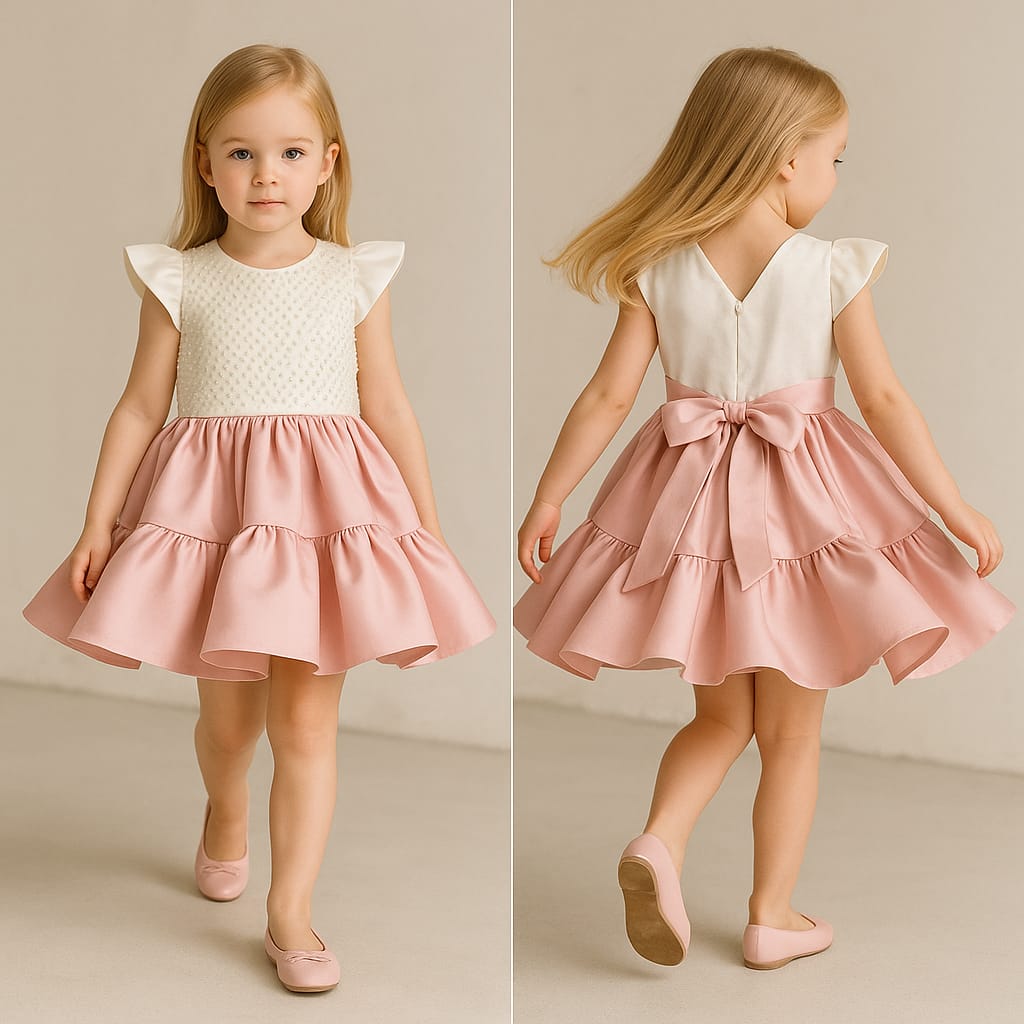 Pre Order: Elegant Pearls Embellished Blush Pink And Off White Fancy Dress