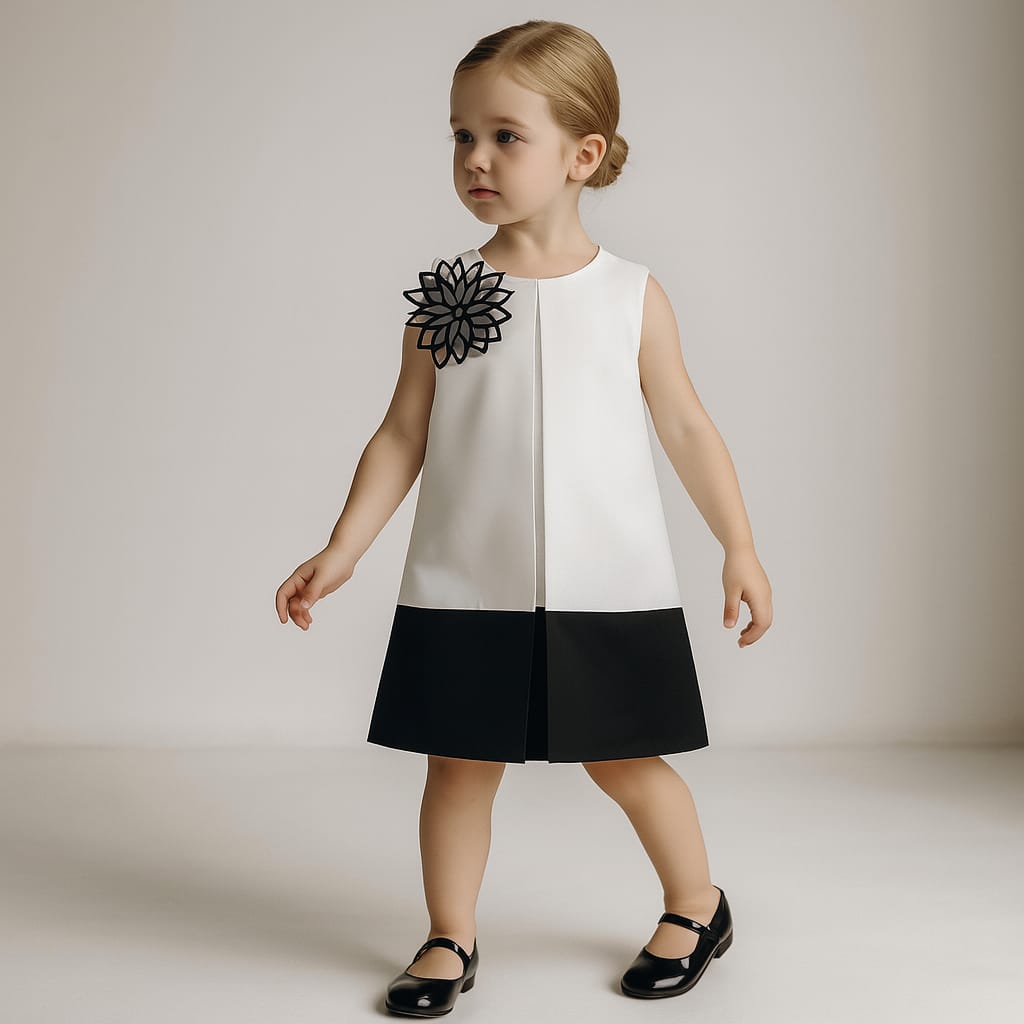 Pre Order: Contrasting Flower Adorned Dual Tone Dress