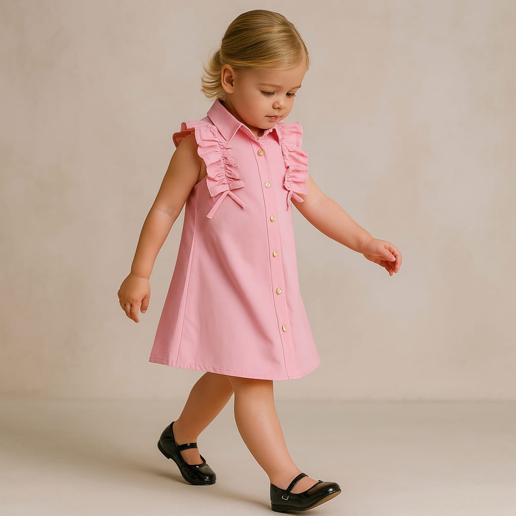 Pre Order: Cute Frill Cut Sleeves Cotton Dress