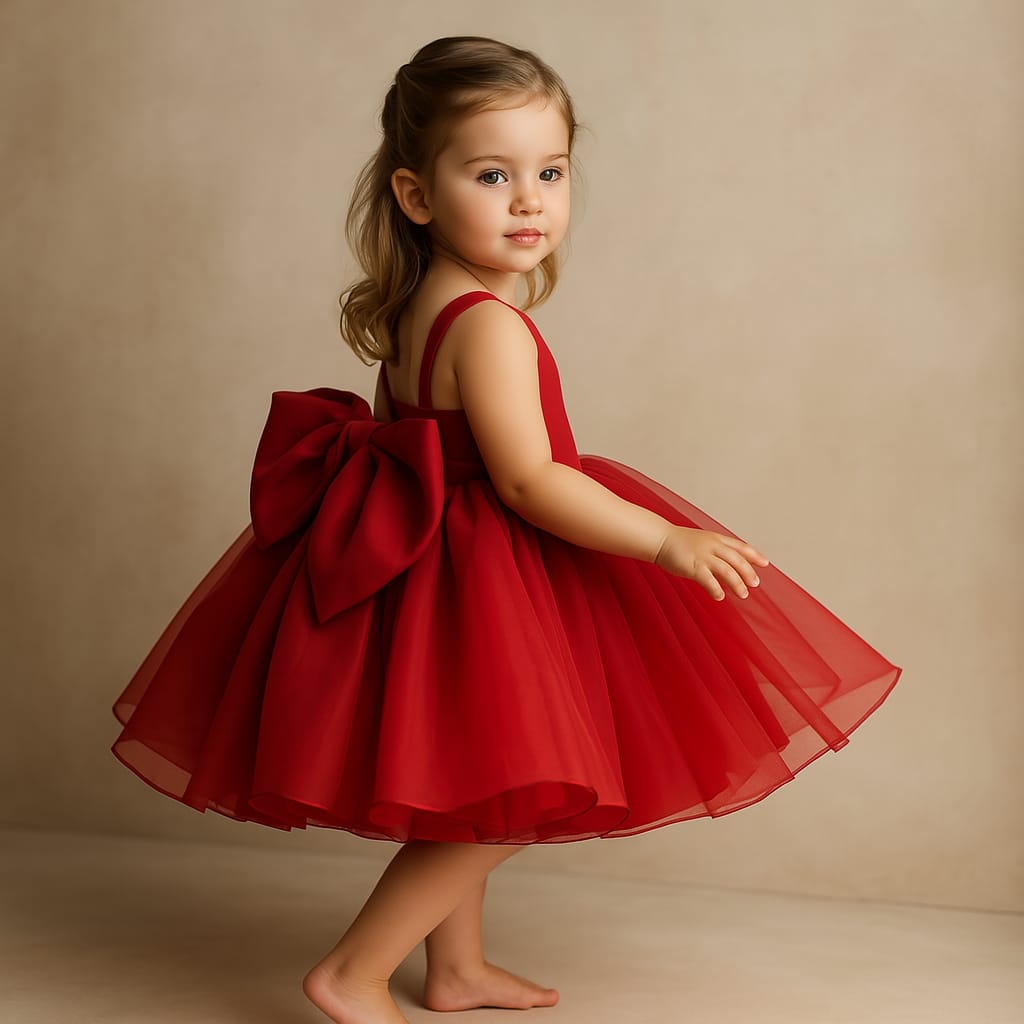Pre Order: Oversized Bow Organza Red Strappy Dress
