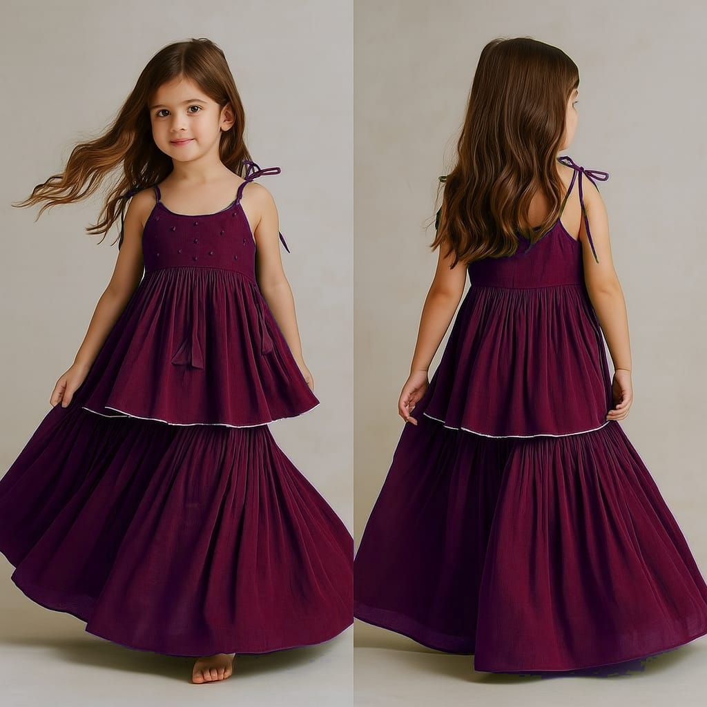 Pre Order: Wine Potli Buttons Detail Top And Sharara