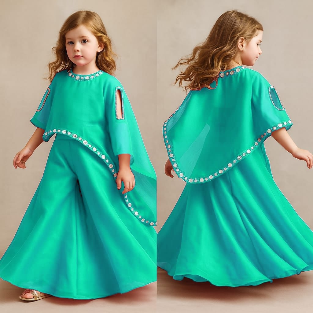 Pre Order: Rama Top With Asymmetric Stylish Cape And Palazzo