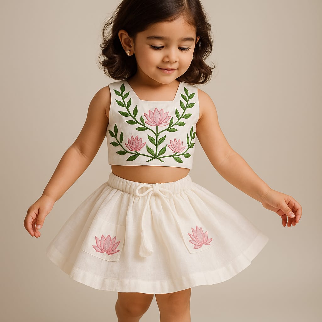 Pre Order: Cute Floral Embroidered Crop Top With Skorts