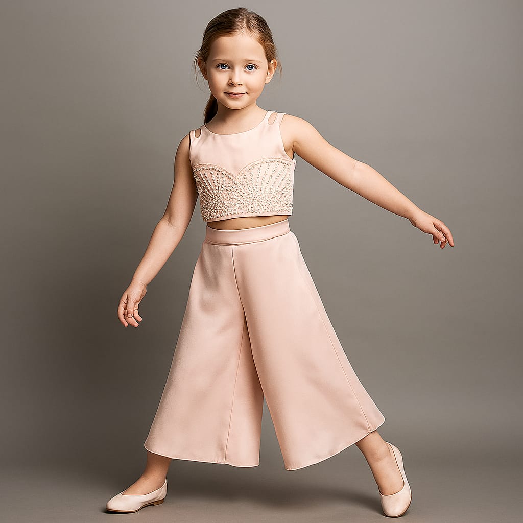 Pre Order: Pink Satin Crop Top With Palazzo