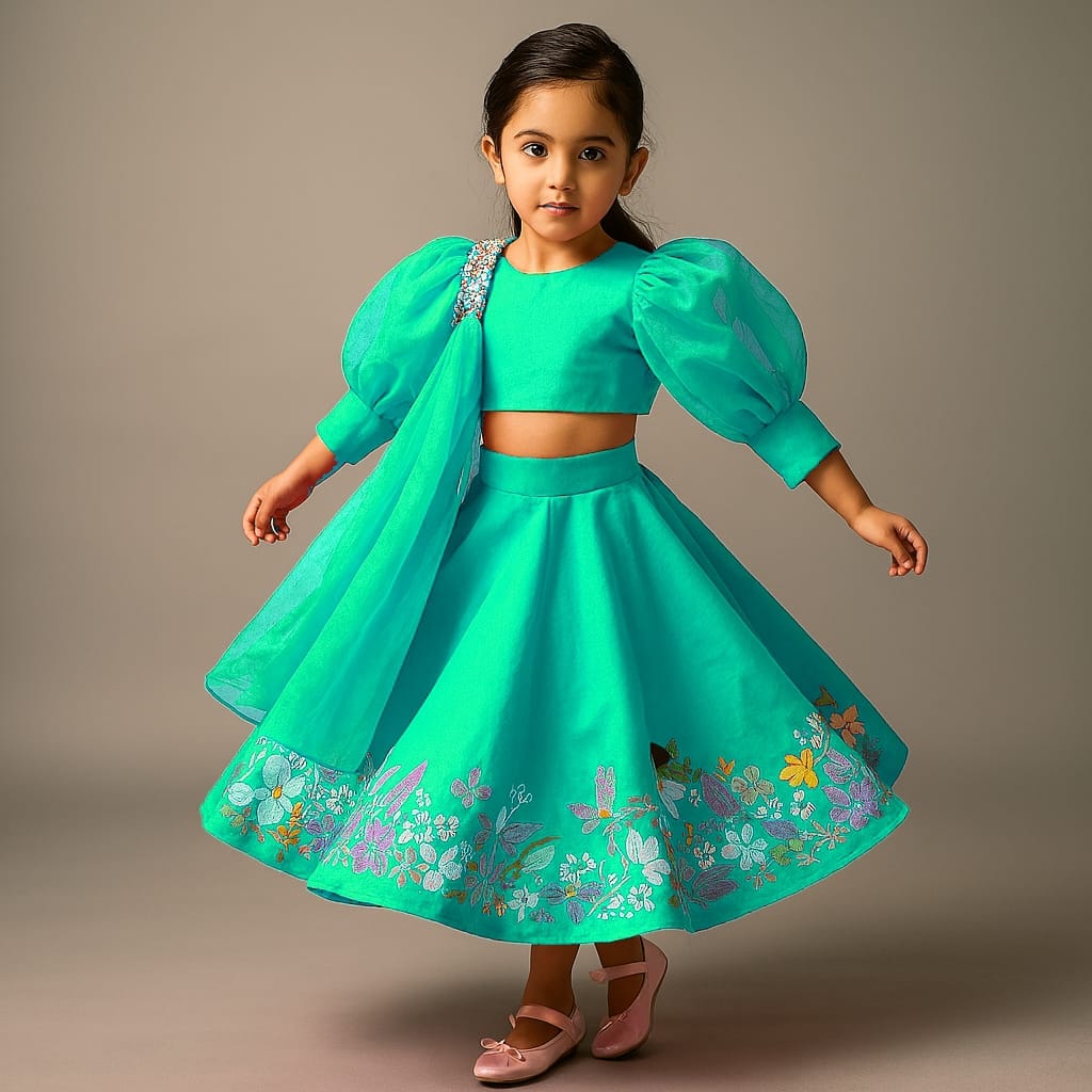 Pre Order:Rama Stylish Round Neck Top With Skirt And Dupatta