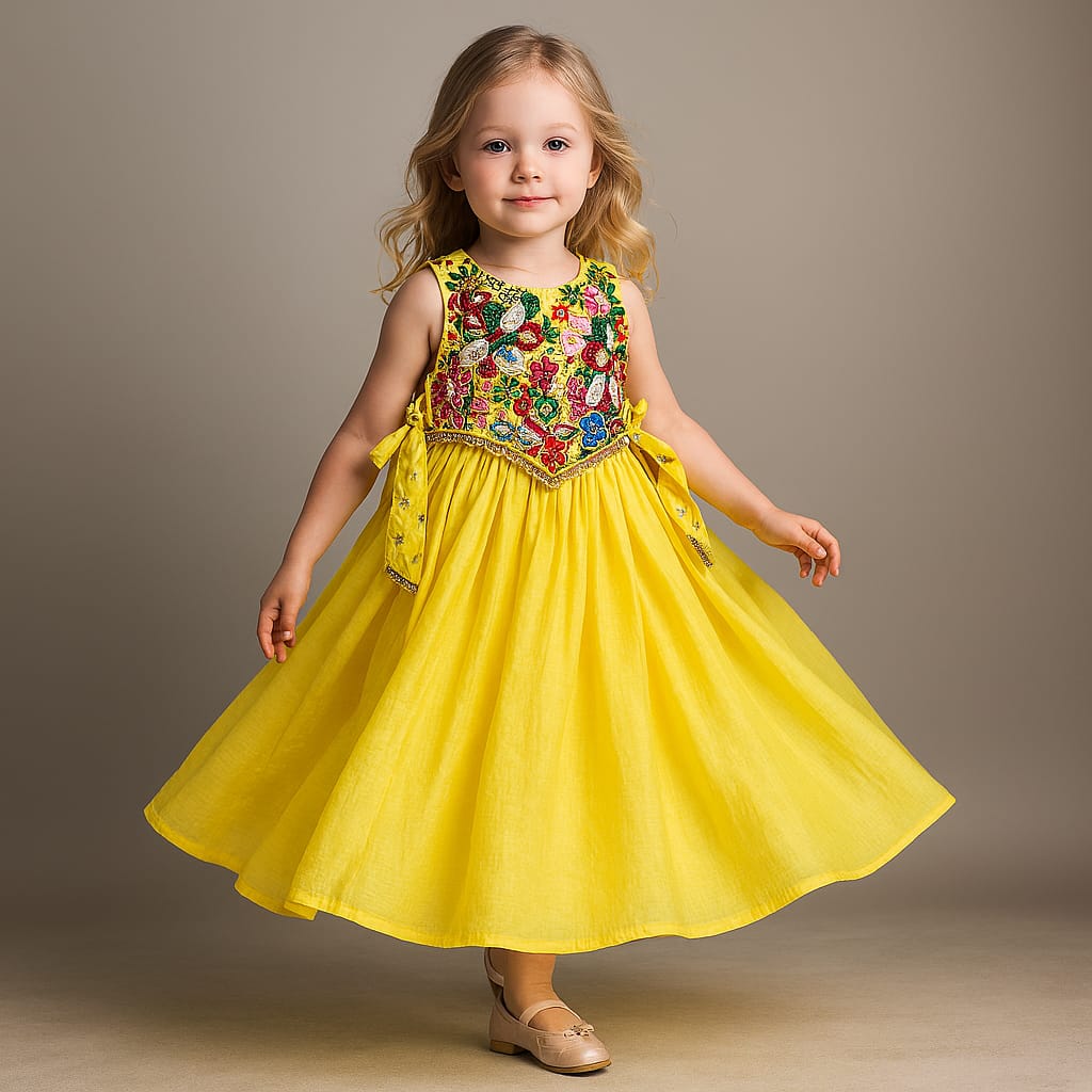Pre Order: Yellow Kurti With Embroidered Top