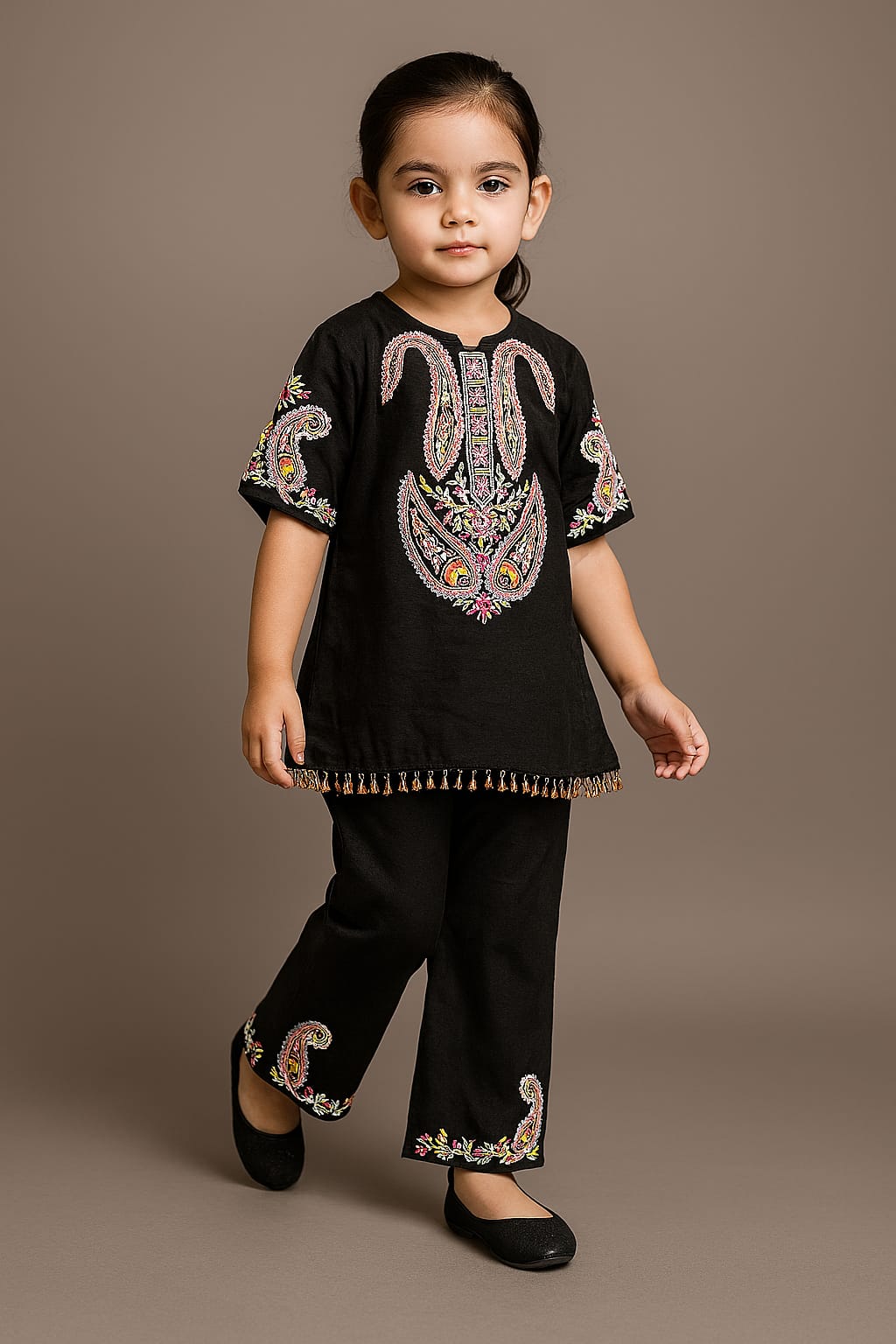 Pre Order: Embroidered Black Beautiful Kurti With Pant