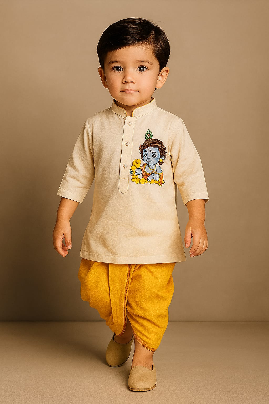RTD Off White Hand Painted Kurta With Orange Pant