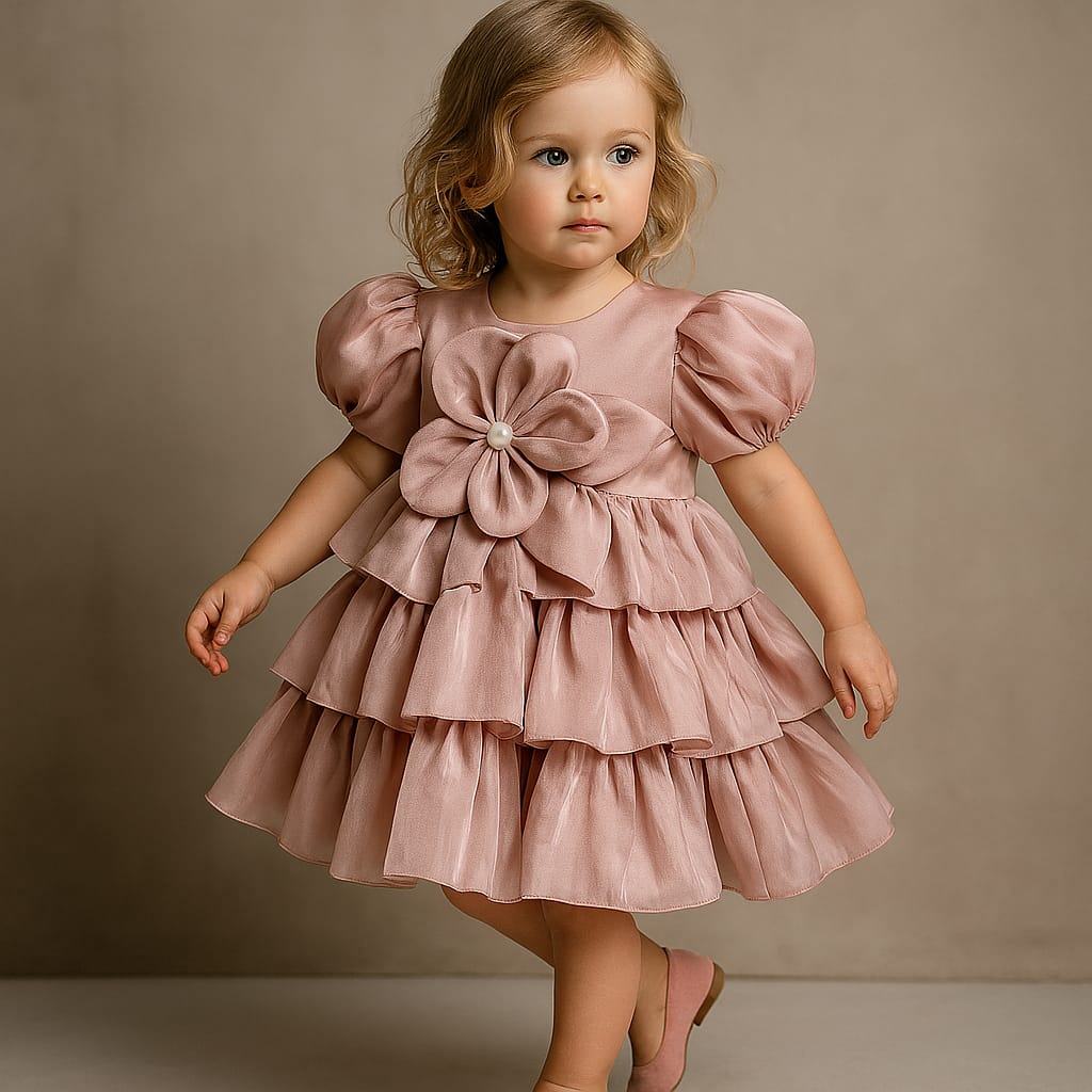 Pre Order: Flower Enhanced Layered Puffed Sleeves Dress
