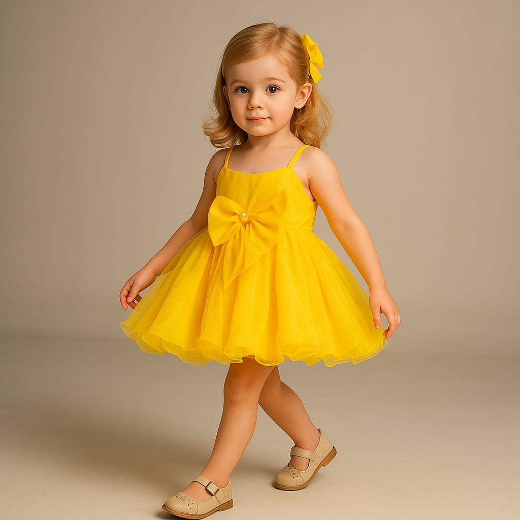 Pre Order: Spaghetti Straps Sleeveless Organza Yellow Dress