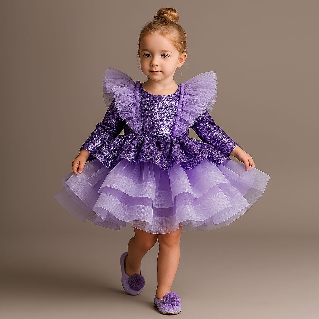 Pre Order: Sequins Embroidered Party Wear Purple Dress