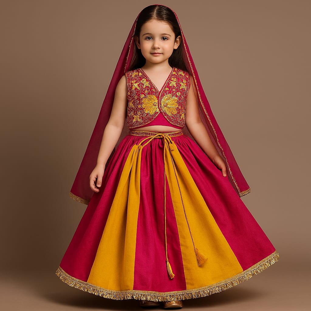 Pre Order: Embroidered Stylish Top And Dual Tone Pleated Lehenga