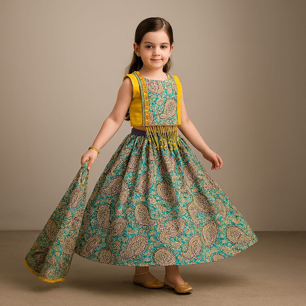 Pre Order: Embroidered Stylish Top And Multicolour Lehenga