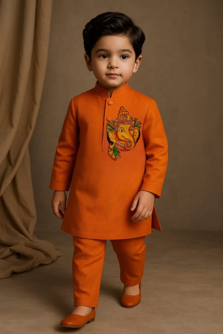 Pre Order: Orange Ganesh kurta set