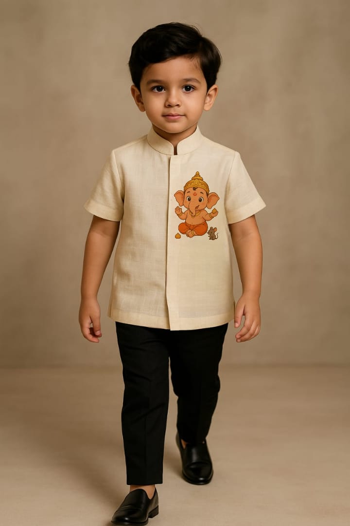 RTD Pre Order: Mushak And Ganesh Hand Painted White Shirt