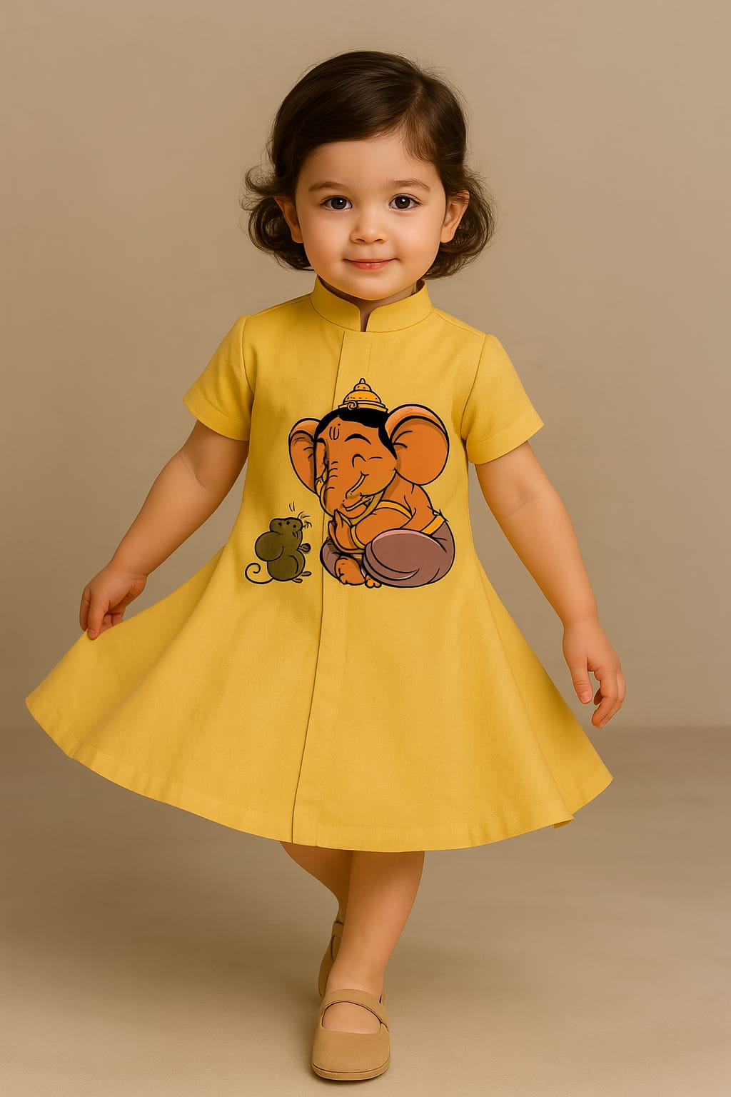 Pre Order: Mushak And Ganesh Hand Painted Yellow Dress