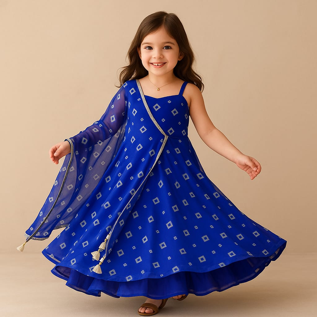 Pre Order: Blue Bandhani Anarkali Set