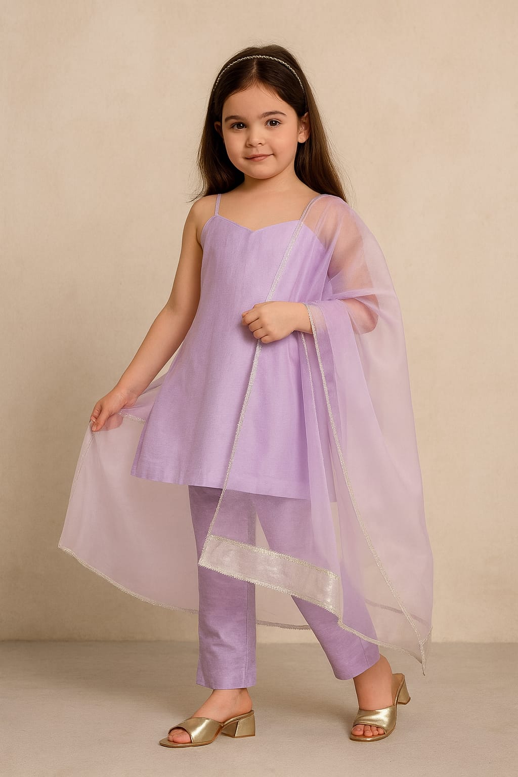 Lavender Suit Set with Dupatta and Gota Detailing