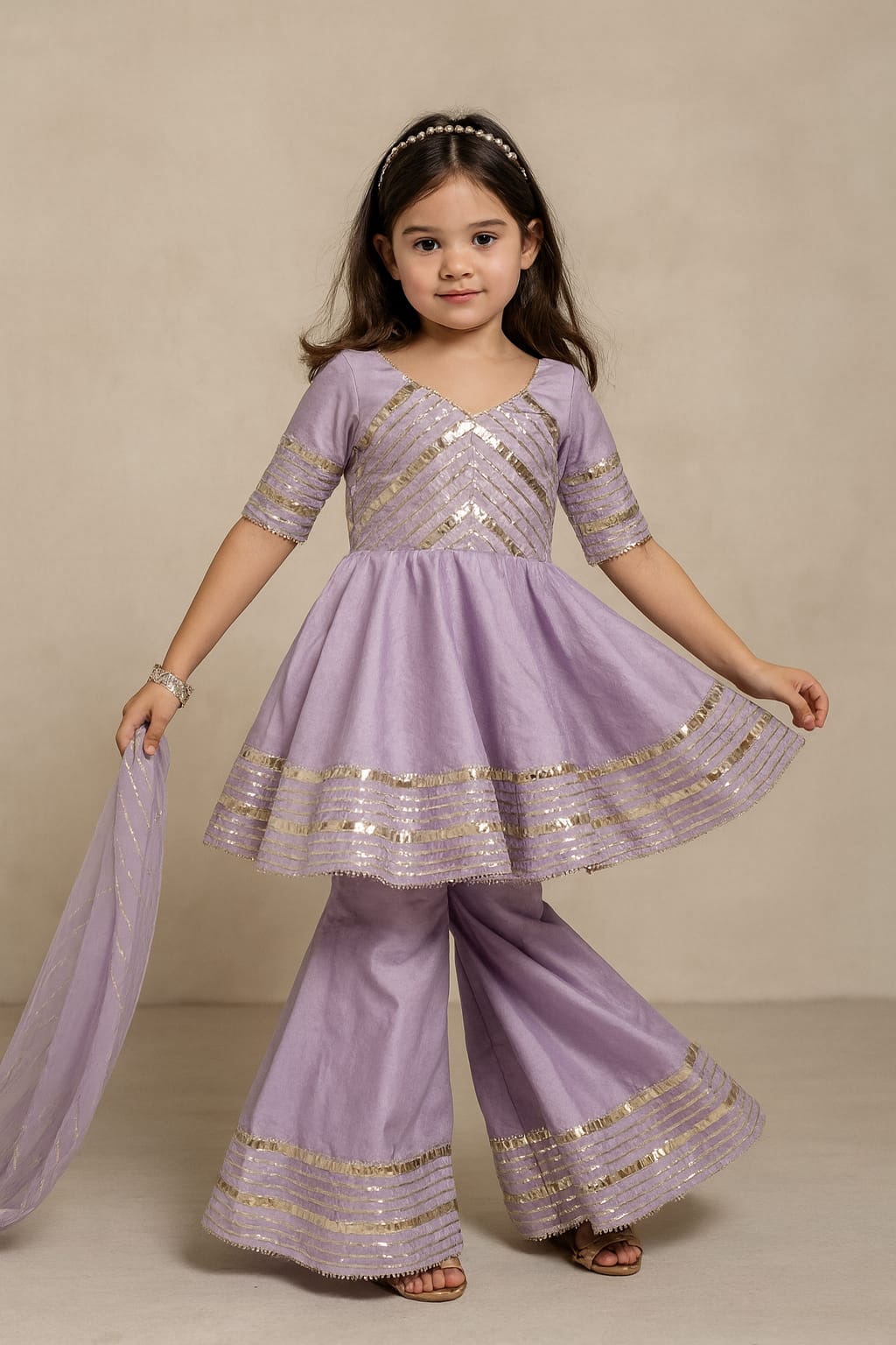 Pre Order: Lavender Suit Set with Gota Detailing