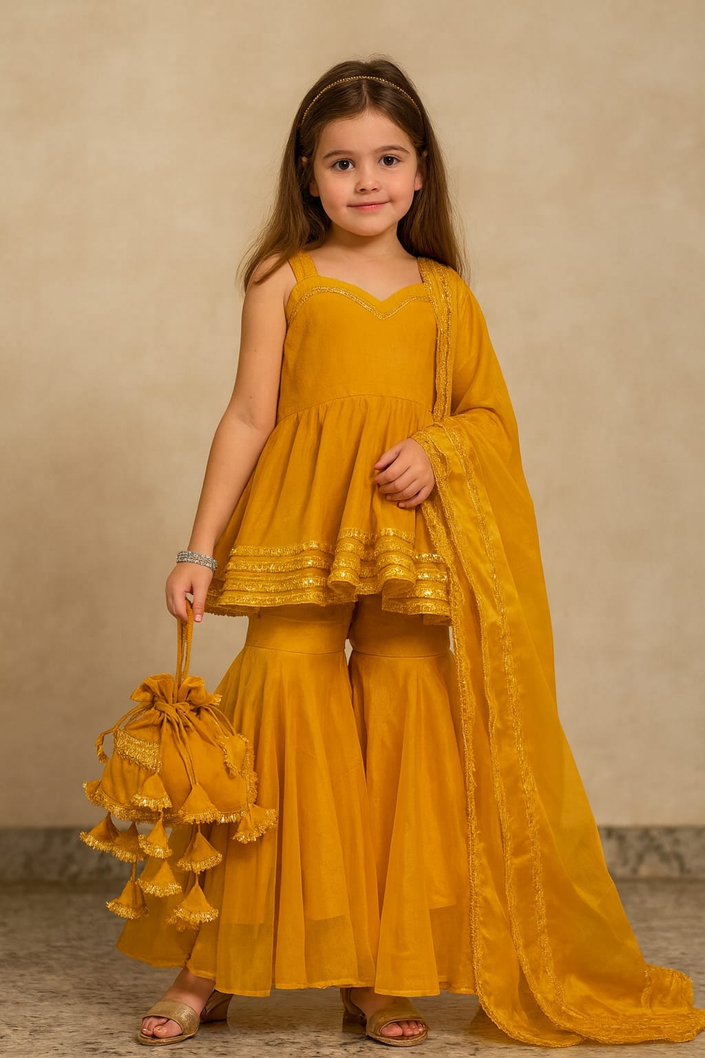 Pre Order: Mustard Suit Set with Gota Detailing