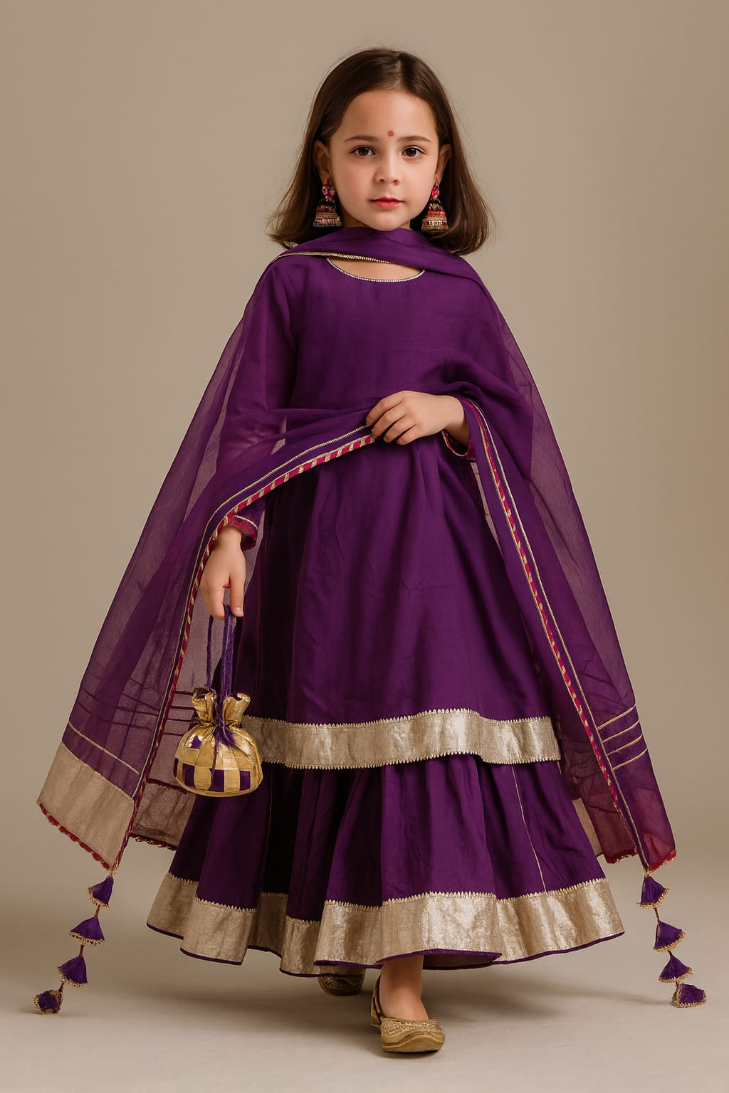 Pre Order: Purple Suit Set with Dupatta and Gota Detailing