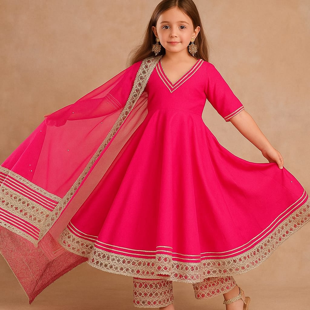 Pre Order: Pink Anarkali with Duppatta and Gota Detailing