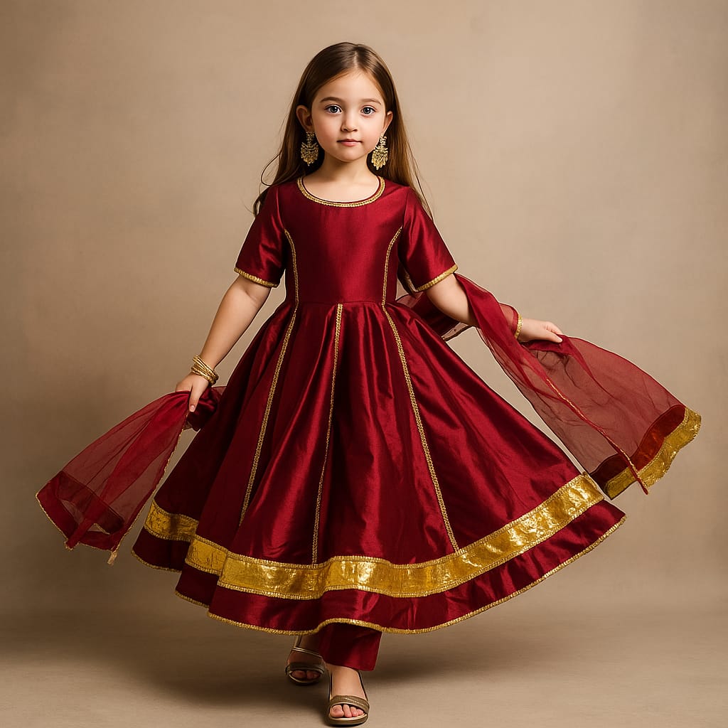 Pre Order: Red Anarkali with Duppatta and Gota Detailing
