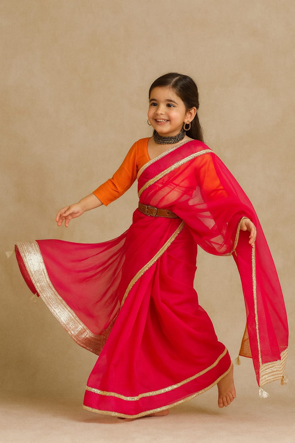 Pre Order: Red Saree with Georgette Blouse with Gota Detailing