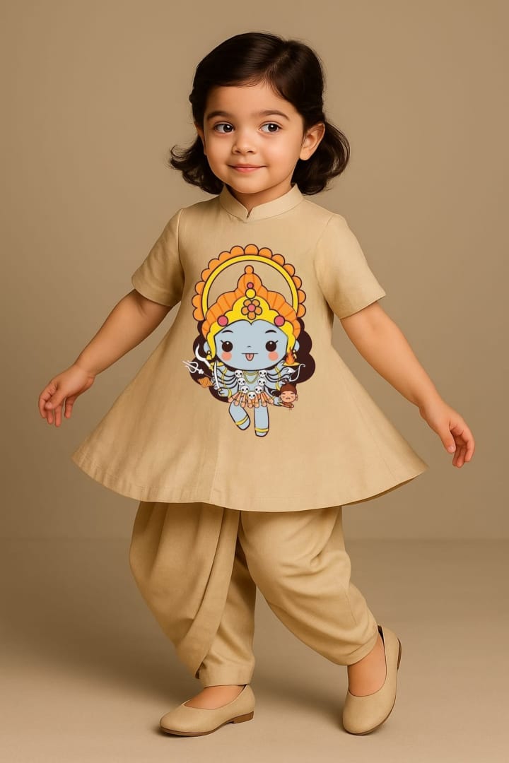Pre Order: Goddess Kali Beige Top And Dhoti