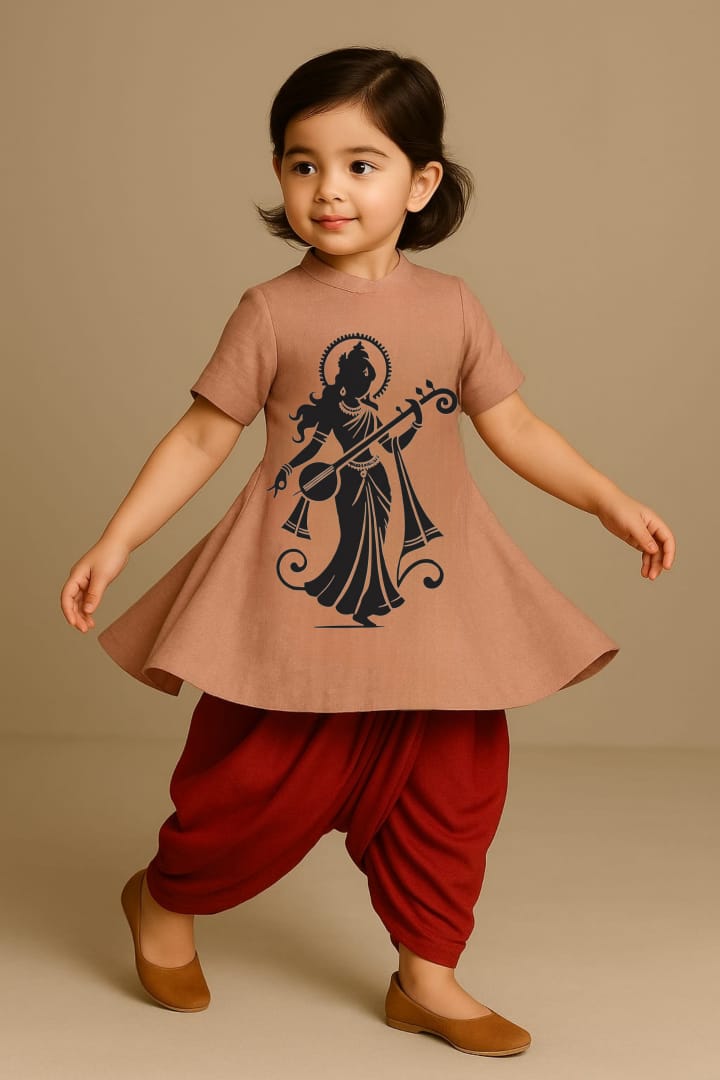 Pre Order: Goddess Peach Top And Red Dhoti