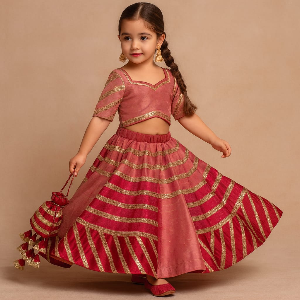 Pre Order: Dual Shade gota detailed lehenga set