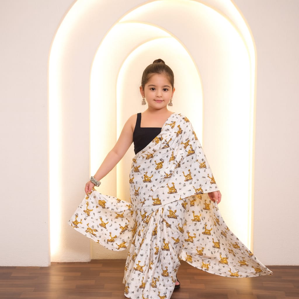 Pre Order: Cute Tiger Cotton Saree