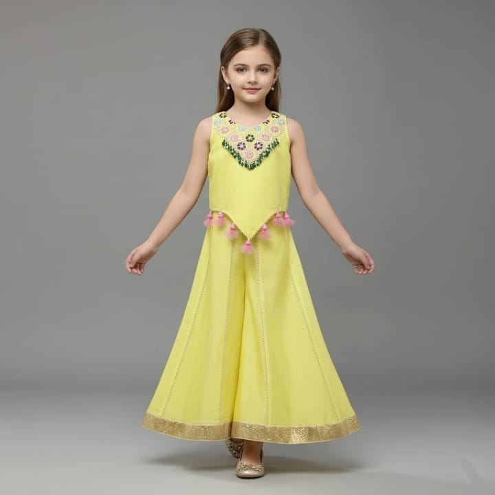 Pre Order: Sleeveless Embroidered Stylish Hem Top With Palazzo