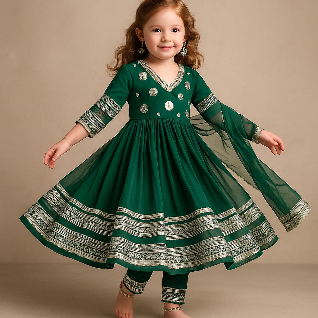 Pre Order: Green Anarkali with Dupatta Gota Detailing