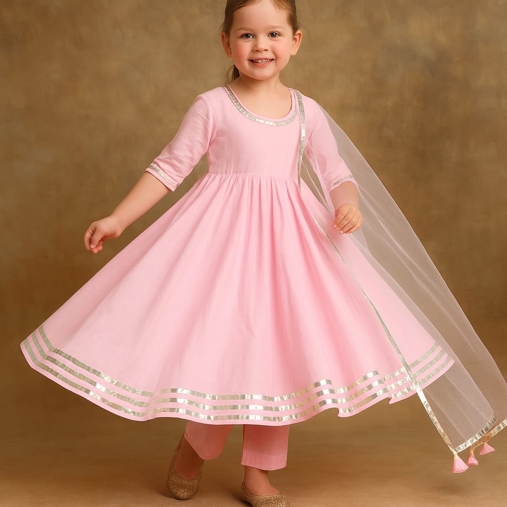 Pre Order: Baby Pink Anarkali with Dupatta Gota Detailing