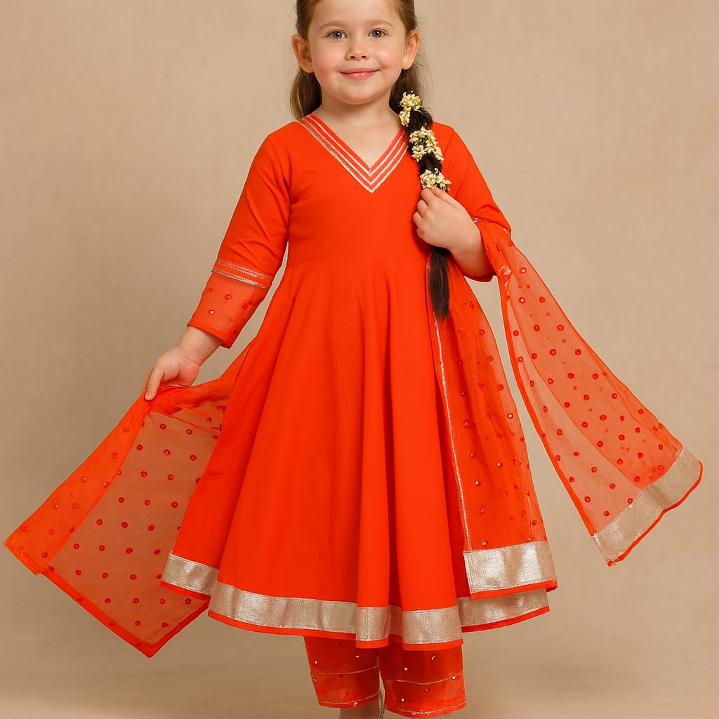 Pre Order: Orange Anarkali with Dupatta Gota Detailing