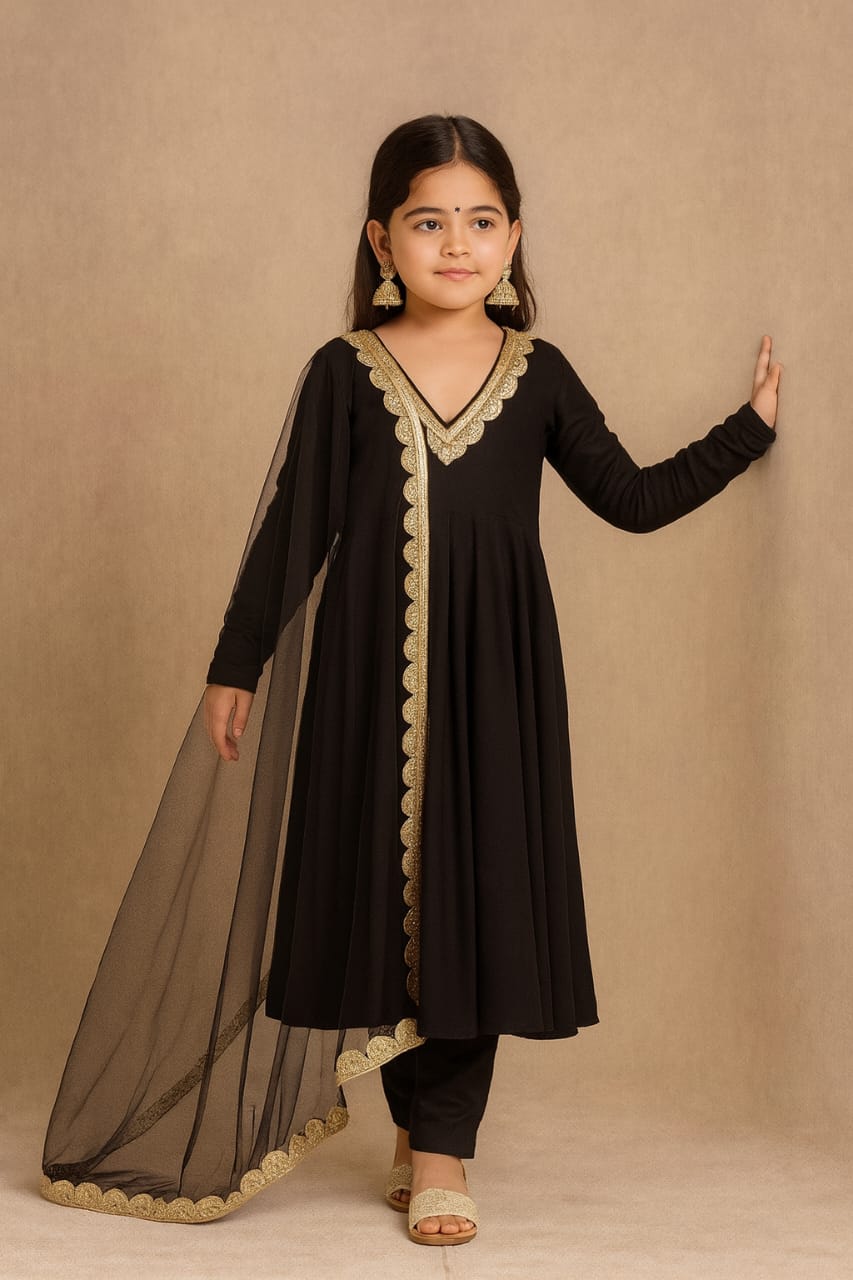 black dress with golden dupatta Captivating Black Color Gown With Ravishing Dupatta main image 0