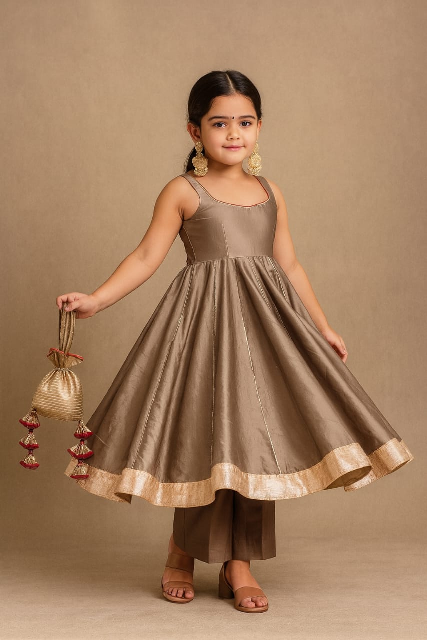 Pre Order: Dusty Anarkali with Dupatta Gota Detailing