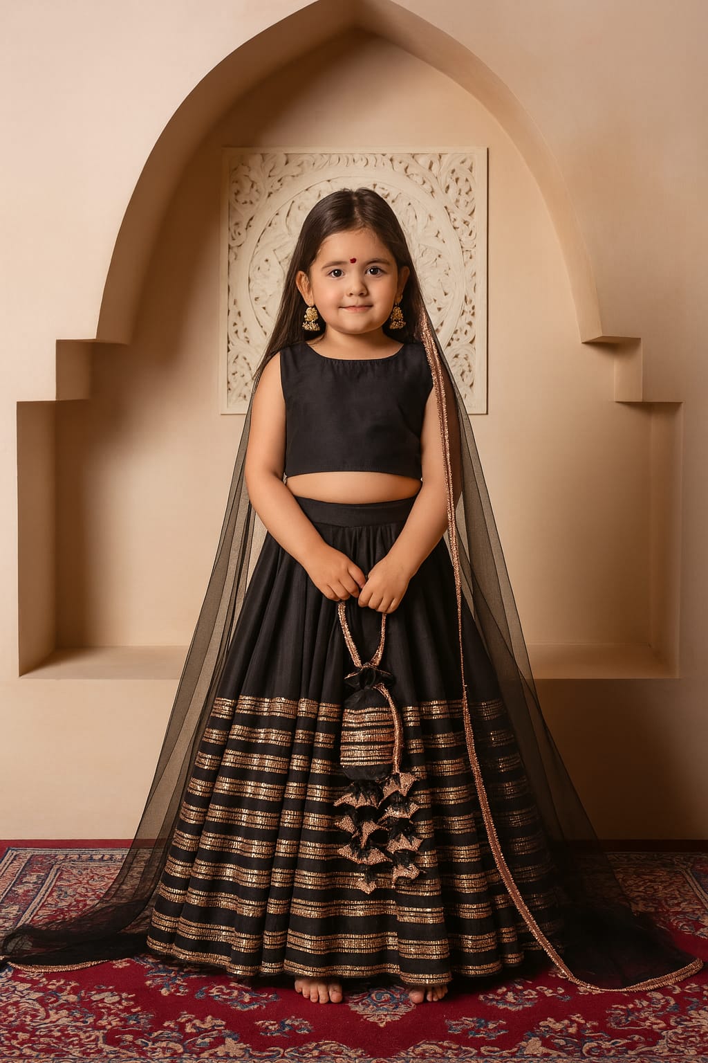 Pre Order: Black Gold Gota Detailing Lehenga Set