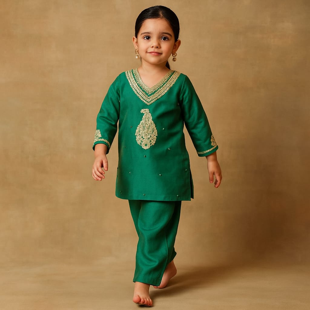 Pre Order: Beautiful Mirror And Thread Embroidered Kurti With Pant