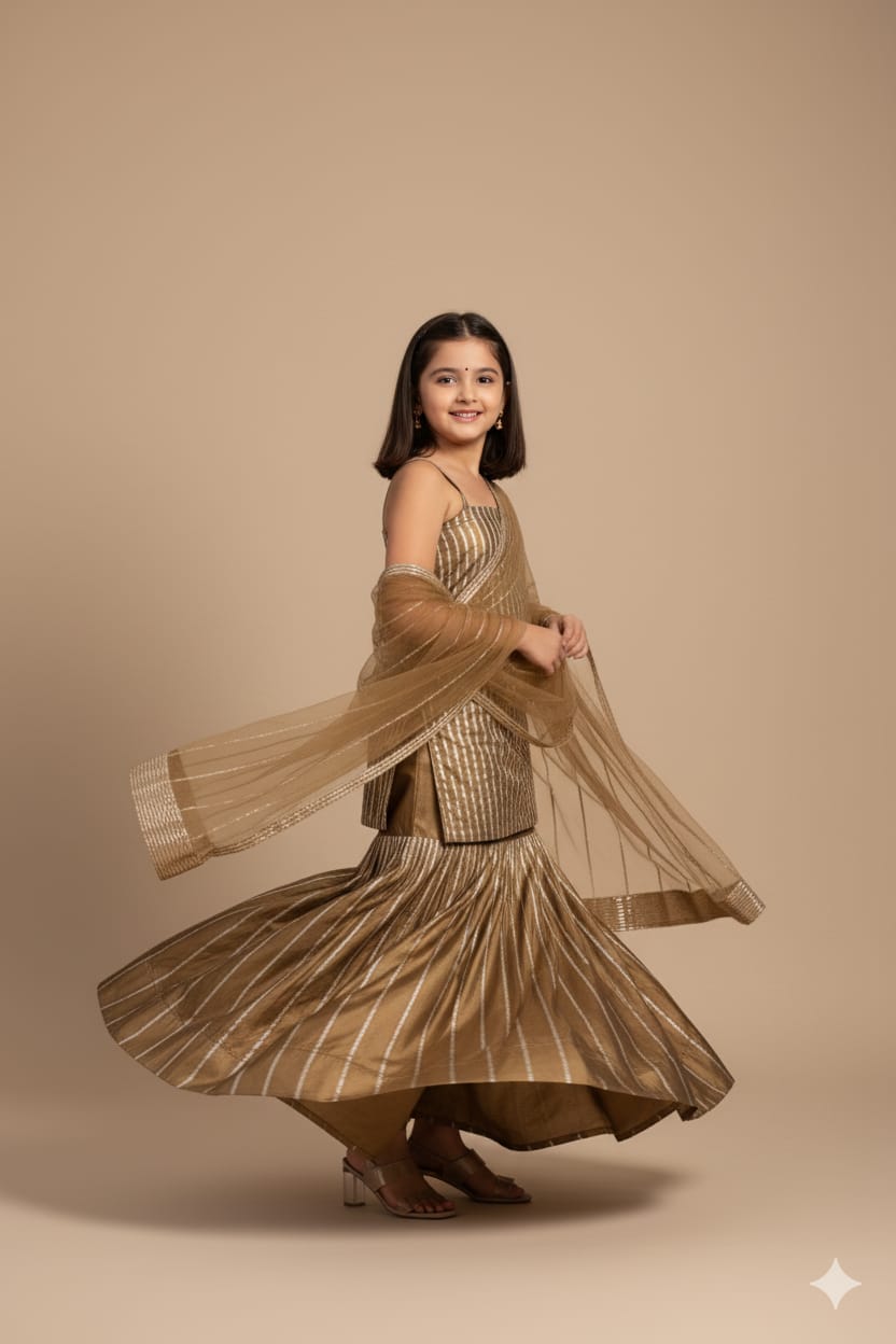 Pre Order: Golden Kurta And Sharara Suit Set  Who Wore Whhat